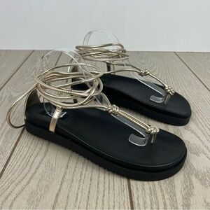 Aqua Muse Women's Strappy Ankle Tie Thong Sandals 10 Gold $100